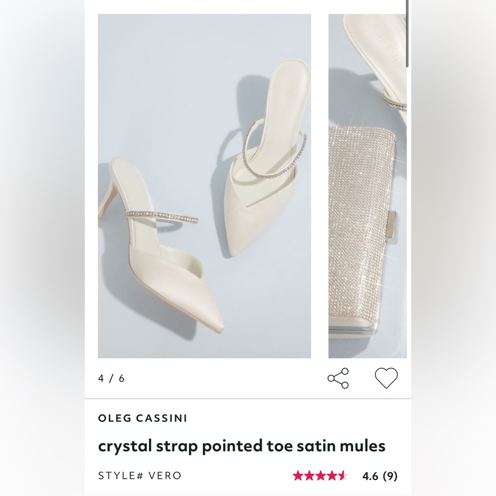 OLEG CASSINI crystal strap pointed toe satin mules